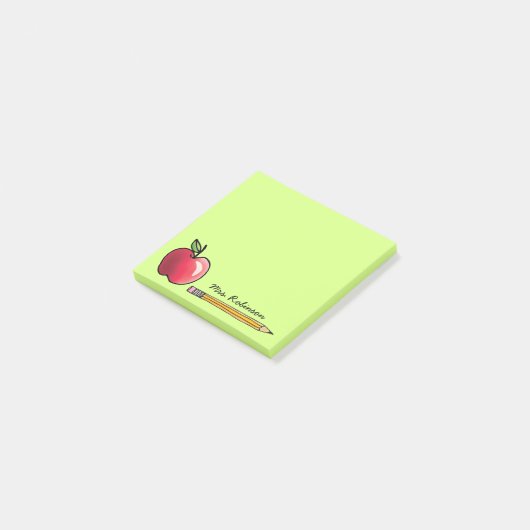 Apple en Pencil Gepersonaliseerde Leraar Groen 3 x Post-it® Notes (Schuin)