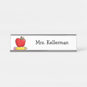 Apple en Pencil Teacher's Name Desk Naam Bord Bureau Naambordje