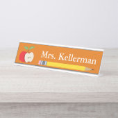 Apple en Potlood Docent Naam Sinaasappel Bureau Naambordje (Voorkant)