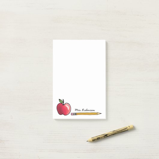 Apple en Potlood Gepersonaliseerde Leraar 4 x 6 Post-it® Notes (Op bureau)
