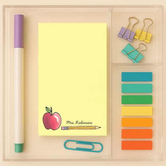 Apple en Potlood Gepersonaliseerde Leraar Geel 4 x Post-it® Notes