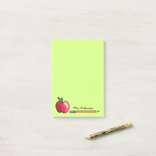 Apple en Potlood Gepersonaliseerde Leraar Groen 4 Post-it® Notes (Op bureau)