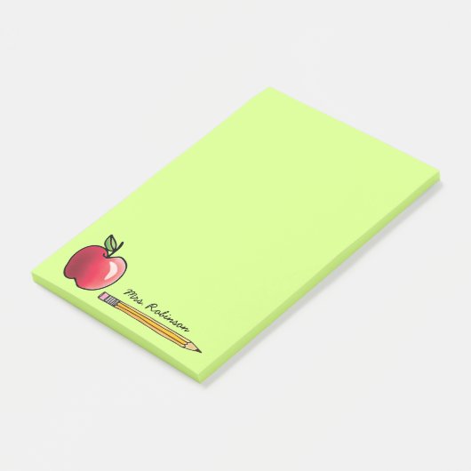 Apple en Potlood Gepersonaliseerde Leraar Groen 4 Post-it® Notes (Schuin)