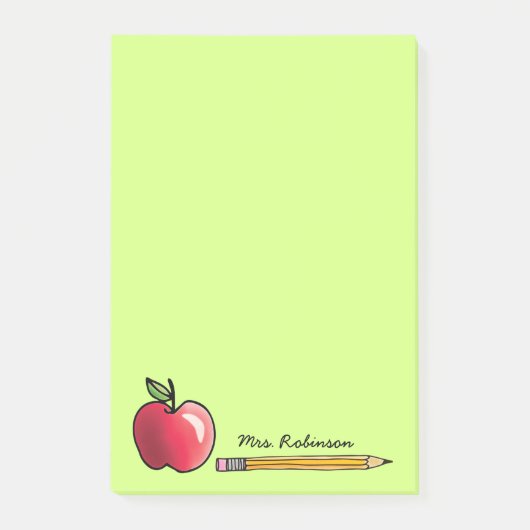 Apple en Potlood Gepersonaliseerde Leraar Groen 4 Post-it® Notes (Voorkant)