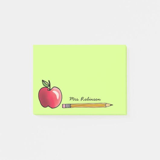 Apple en Potlood Gepersonaliseerde Leraar Groen 4x Post-it® Notes (Voorkant)