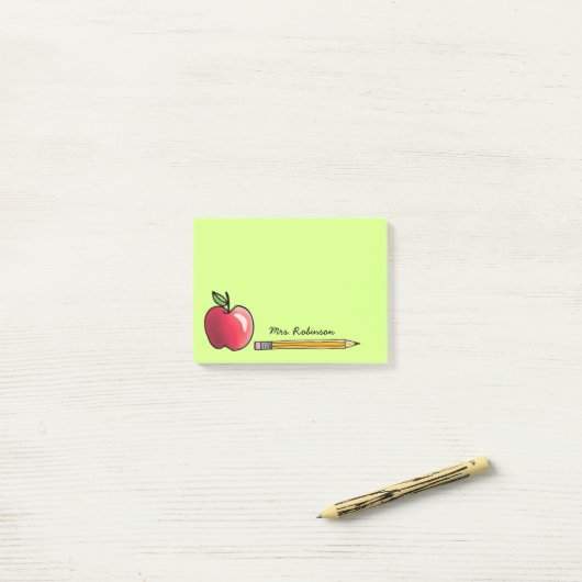 Apple en Potlood Gepersonaliseerde Leraar Groen 4x Post-it® Notes (Op bureau)