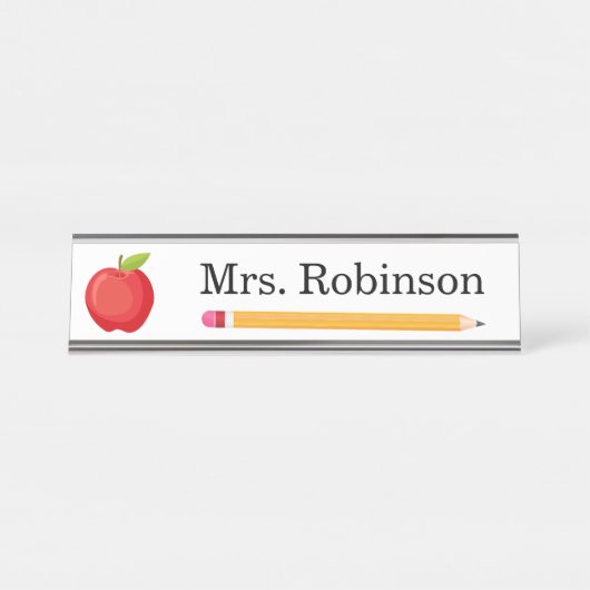 Apple en Potlood Leraar Modern Bureau Naambordje (Voorkant)