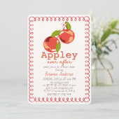 Apple Ever After Rode Kromme Frame Bruiloft Feest Kaart (Staand voorkant)