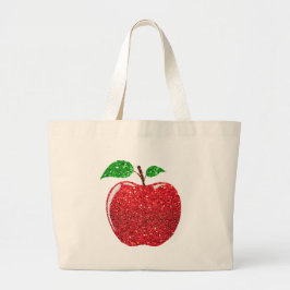 Apple Faux Red Glitter Grote Tote Bag