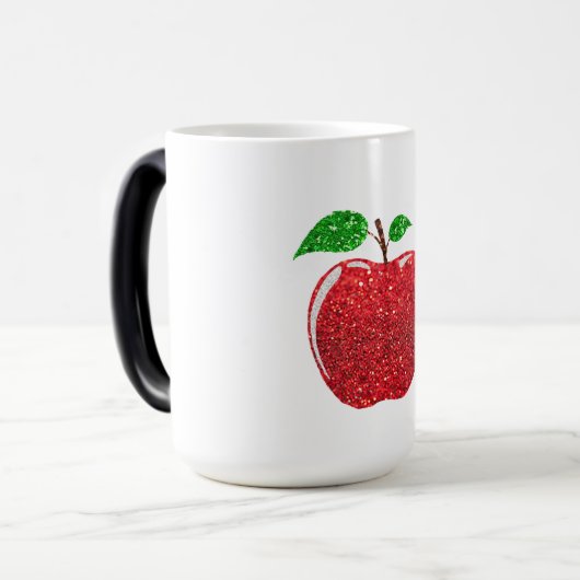 Apple Faux Red Glitter Magische Mok (Voorkant links)