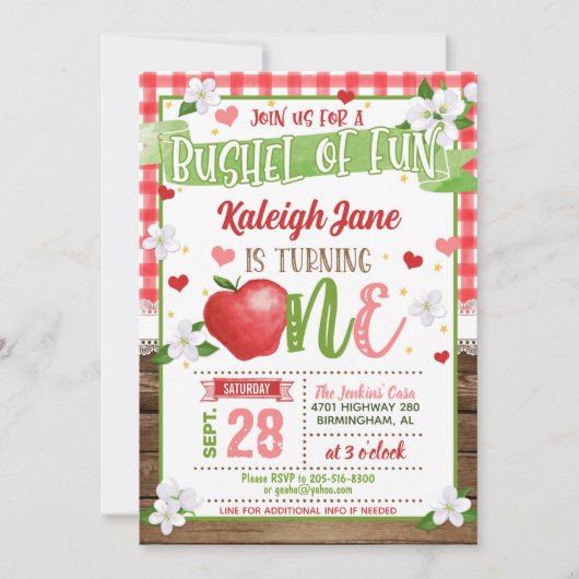 Apple First Birthday Invitation - Bushel of Fun G Kaart (Voorkant)
