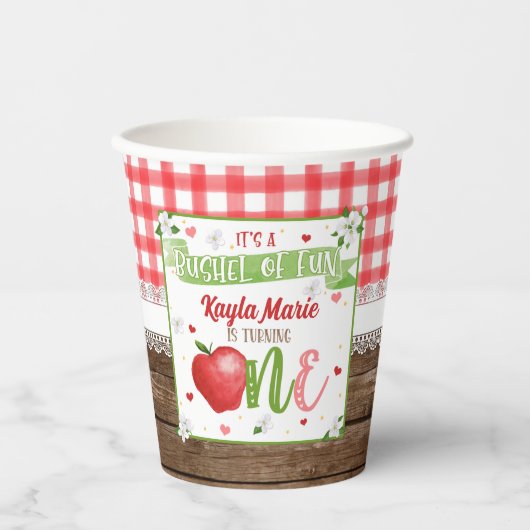 Apple First Birthday Party Cup - Bushel of Fun Papieren Bekers (Voorkant)