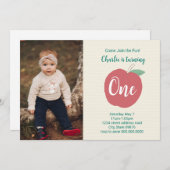 Apple First Birthday Photo Invitation Kaart (Voorkant / Achterkant)