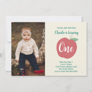 Apple First Birthday Photo Invitation Kaart