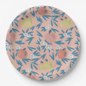 Apple Floral Pattern Coral Pink Papieren Bordje (Voorkant)