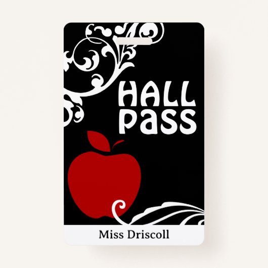 Apple Flourish Classroom Teacher Hall Pass Badge (Voorkant)