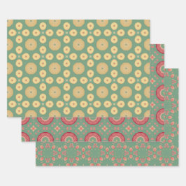 Apple Fruit Abstract Vintage Geometrisch Patroon 7 Inpakpapier Vel