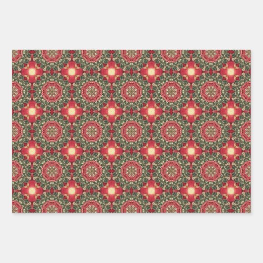 Apple Fruit  Levendig Abstract Patroon Set 3 Inpakpapier Vel (Voorkant)