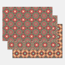 Apple Fruit  Levendig Abstract Patroon Set 3 Inpakpapier Vel