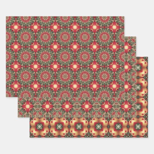 Apple Fruit  Levendig Abstract Patroon Set 3 Inpakpapier Vel (Set)