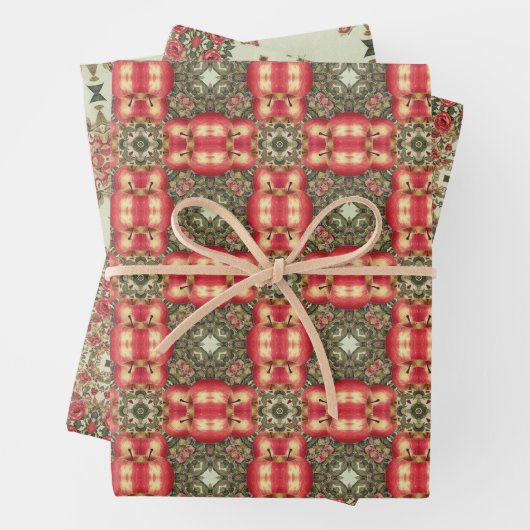 Apple Fruit  Levendig Abstract Patroon Set 4 Inpakpapier Vel (In situ)