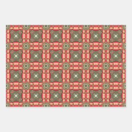 Apple Fruit Levendig Abstract Patroon Set 4 Inpakpapier Vel