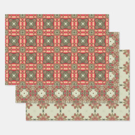 Apple Fruit  Levendig Abstract Patroon Set 4 Inpakpapier Vel