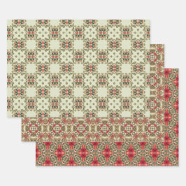 Apple Fruit  Levendig Abstract Patroon Set 6 Inpakpapier Vel