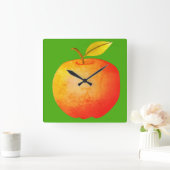 Apple Fruit Vibrant Moderne Cartoon Red en Green Vierkante Klok (Huis)