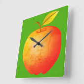 Apple Fruit Vibrant Moderne Cartoon Red en Green Vierkante Klok (Hoek)