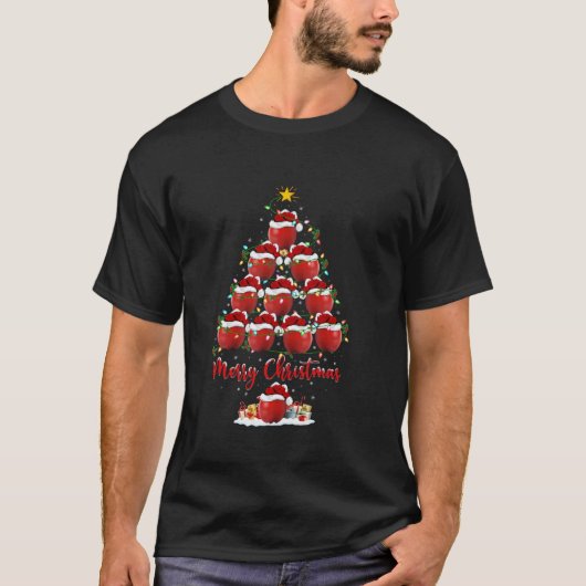 Apple Fruit Xmas Verlichting Santa Apple Kerstboom T-shirt (Voorkant)