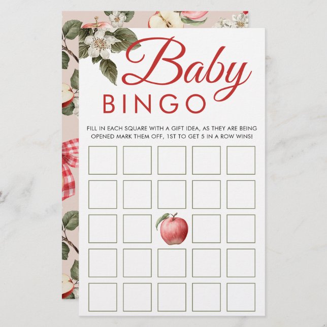Apple & Gingham Baby shower Bingo Game Kaarten (Voorkant / Achterkant)
