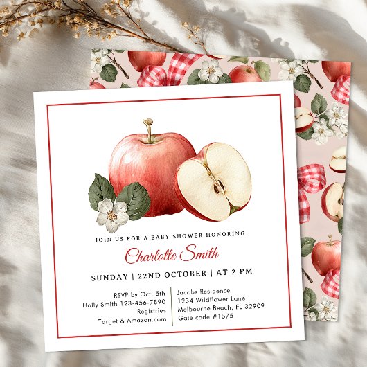 Apple Gingham Bow Herfst Baby shower Uitnodiging
