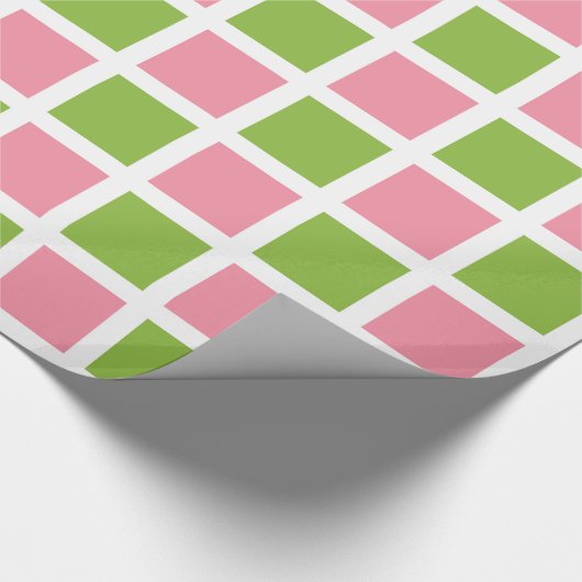 Apple Green and Salmon Roze Squares Wrapping Paper Cadeaupapier (Hoek)
