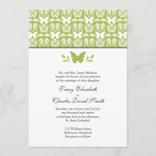 Apple Green and White Butterfly Wedding Invitation Kaart