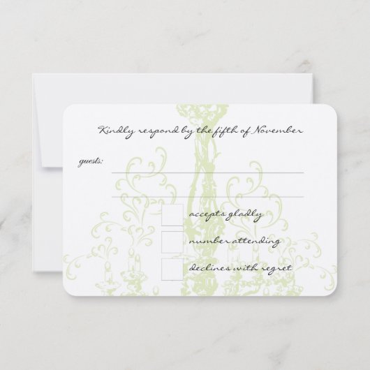 Apple Green Antiek Chandelier Wedding Response RSVP Kaartje (Achterkant)