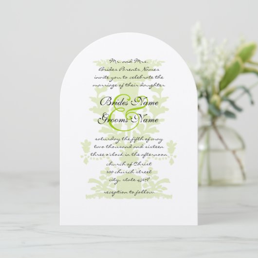 Apple Green Antique Urn Wedding Invitation Kaart (Staand voorkant)