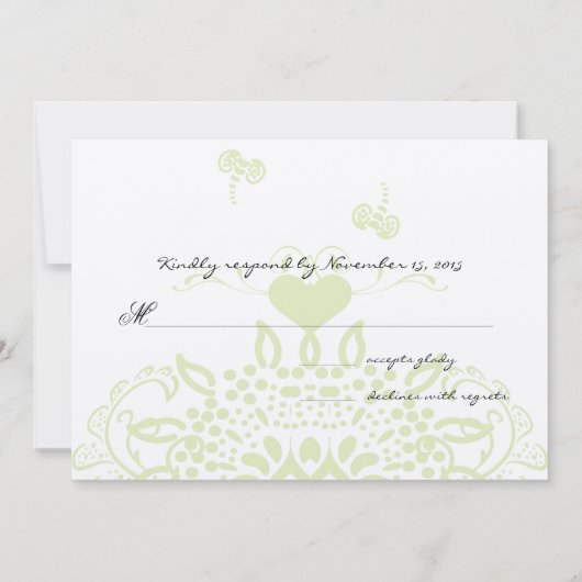 Apple Green Bees and Hearts Wedding Response Kaart (Achterkant)