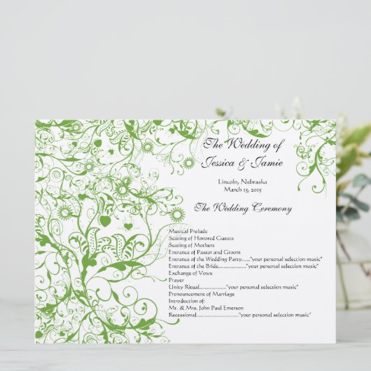 Apple Green Birds Swirl Orde van Service Kaart (Staand voorkant)