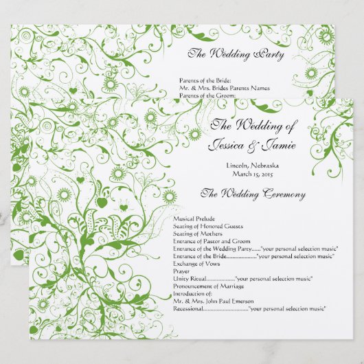 Apple Green Birds Swirl Orde van Service Kaart (Voorkant / Achterkant)