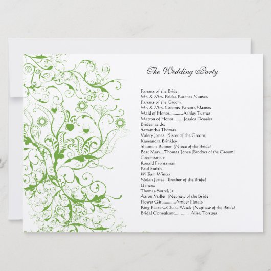 Apple Green Black Birds Swirl Servicevolgorde Kaart (Achterkant)