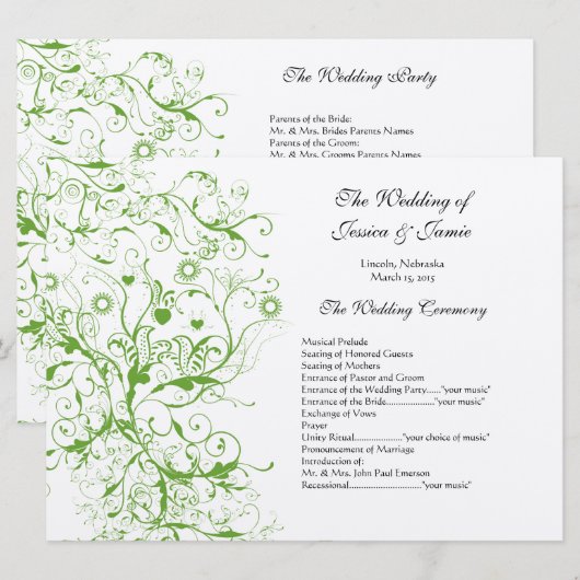 Apple Green Black Birds Swirl Servicevolgorde Kaart (Voorkant / Achterkant)