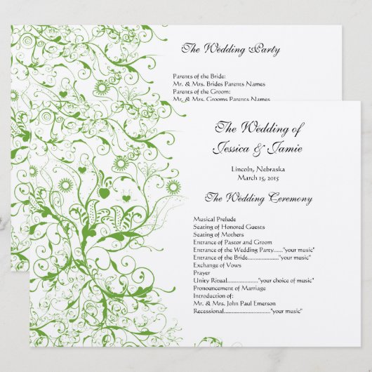 Apple Green Black Birds Swirl Servicevolgorde Kaart (Voorkant / Achterkant)