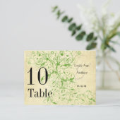 Apple Green & Black Birds Swirl Table Number Briefkaart (Staand voorkant)