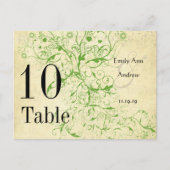 Apple Green & Black Birds Swirl Table Number Briefkaart (Voorkant)