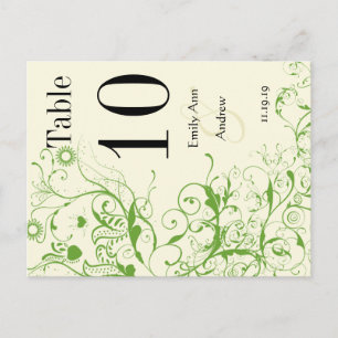 Apple Green & Black Birds Swirl Table Number Briefkaart