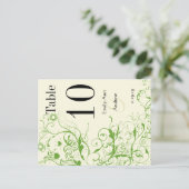 Apple Green & Black Birds Swirl Table Number Briefkaart (Staand voorkant)