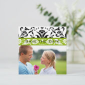 Apple Green Black Bubble bee Damask Save the Date Kaart (Staand voorkant)