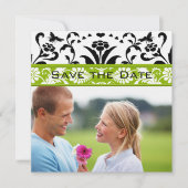 Apple Green Black Bubble bee Damask Save the Date Kaart (Voorkant)