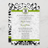 Apple Green Black Bubble bee Damask Wedding Invite Kaart (Voorkant / Achterkant)